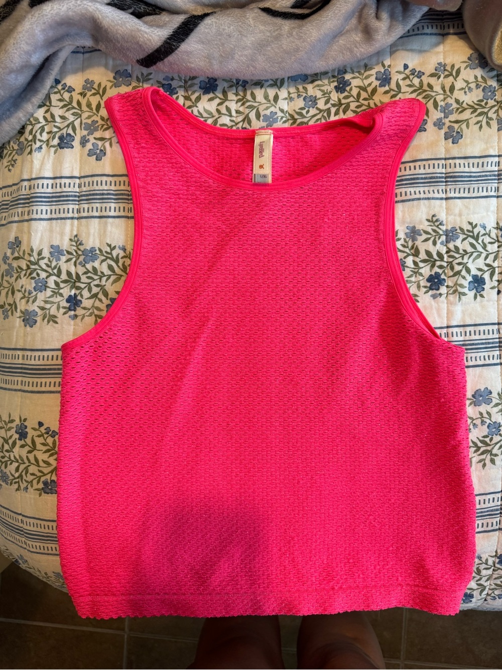 Anthropologie LyreBird Open-Stitch Shimmer Tank Neon Coral L/XL